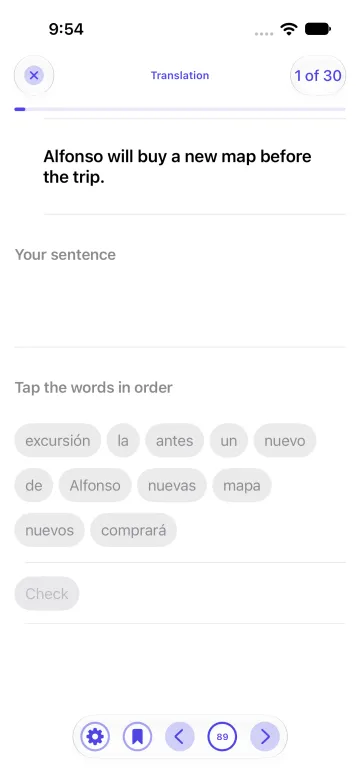 A Spanish translation question: tap the word tiles in order
