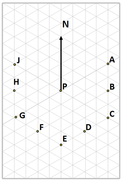 bearings A to J with grid-note