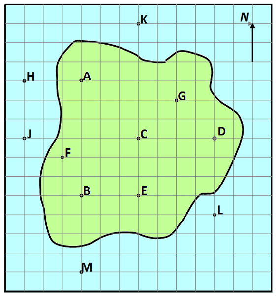 coloured map outline with grid