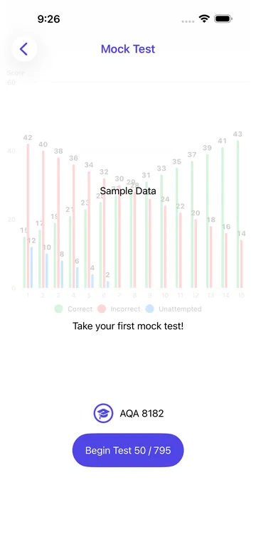 The mock test screen for AQA 8182