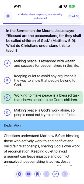 GCSE Religious Studies app: a themes question on a Bible quotation
